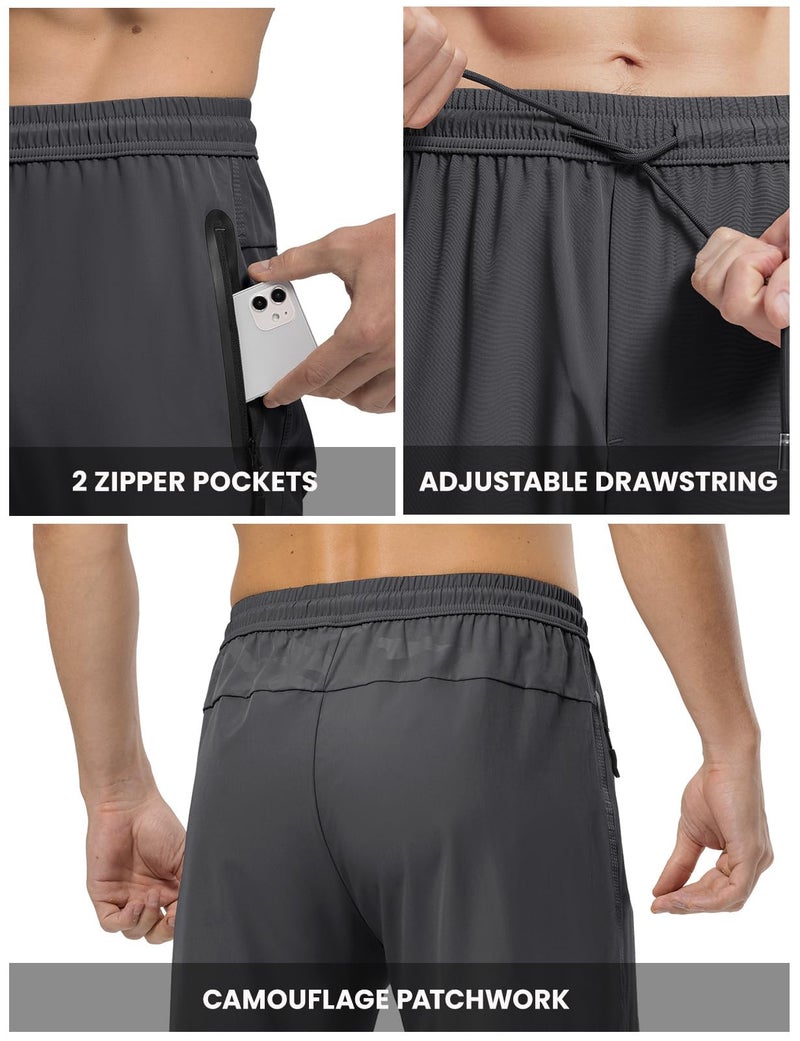 Rdruko Men's Sweat Pants Lightweight Casual Workout Gym Jogger Hiking Track Sports Athletic with Zipper Pockets(Dark Grey, US L) - Image 3